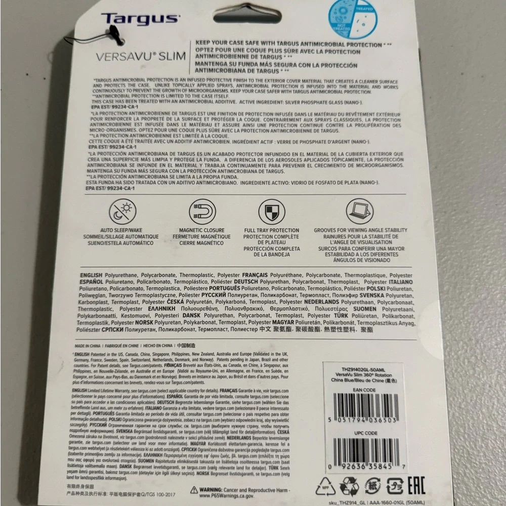 Targus VersaVu Slim 360° Rotation Antimicrobial Case for iPad Mini 7 & 6, Blue